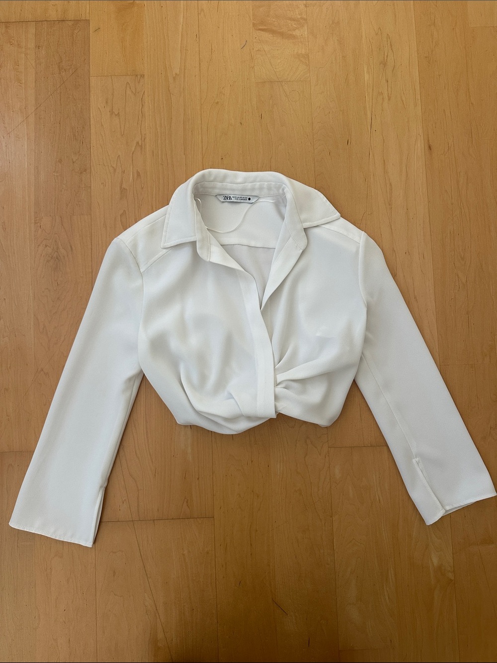 Zara White Collared, Cropped Blouse